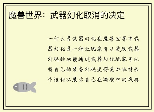 魔兽世界：武器幻化取消的决定